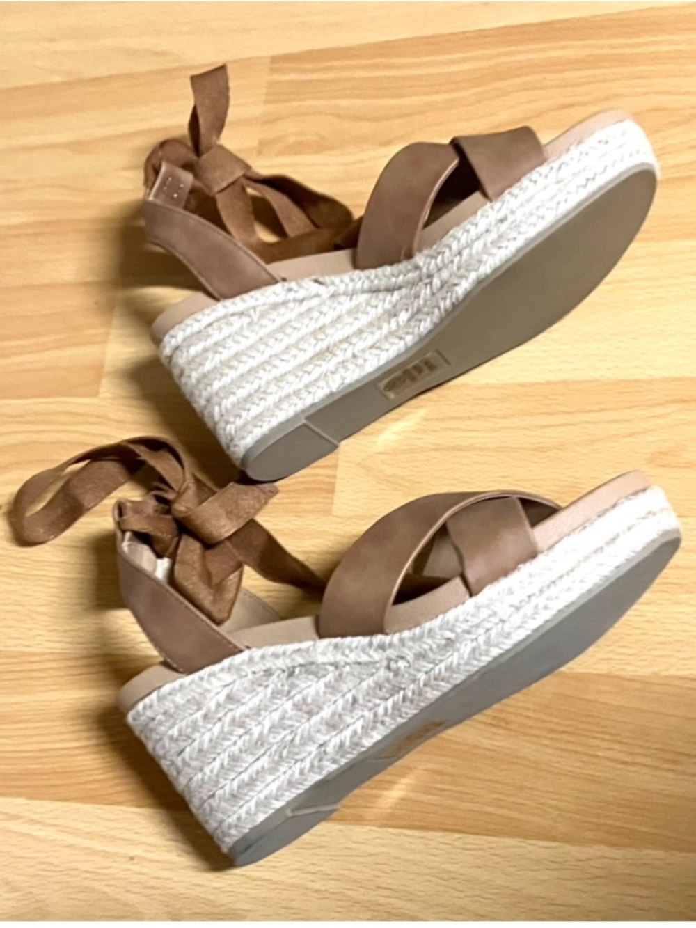 Soda Dark Tan Woven Espadrille Wedge Sandal with Ankle Tie: Size 6.5 NWOT - Picture 2 of 8